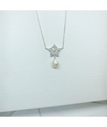925 Sterling Silver Zircon Star Pearl Necklace.  - £30.04 GBP