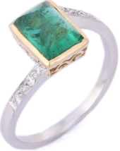 18K Yellow Gold Emerald Diamond Ring - £898.80 GBP