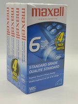 Maxell VHS Video Cassette 6 Hour Standard Grade T-120 Blank Tapes Sealed 4 Pack - £11.02 GBP