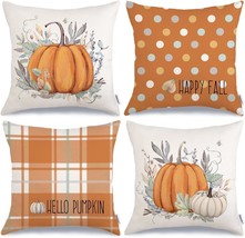 Geeory Fall Pillow Covers 18 X 18 Inch Set Of 4, Striped Buffalo Plaid Polka, 18 - £23.10 GBP