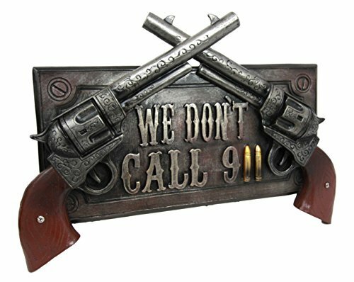 Ebros We Don't Dial 911 Warning Dual Gun Revolver Sign Wall Door Mount Plaque Item image 4