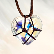 Angel Aura Heart Pendant Necklace Net Heart Quartz ION Plated Gemstone Corded - £3.94 GBP
