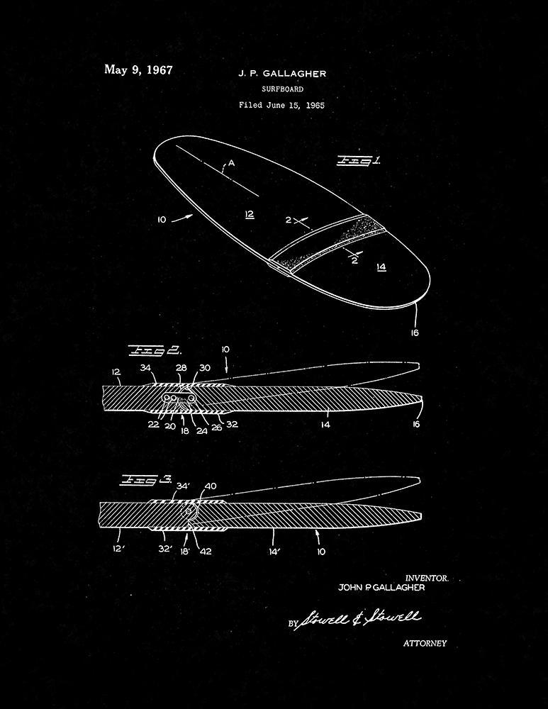 Surfboard Patent Print - Black Matte