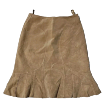 MODA INTERNATIONAL Tan leather pleated midi skirt size 6 midwestern style Lined - £30.62 GBP