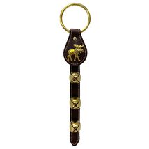 Walking Moose Charm Dark Brown Leather Sleigh Bell Door Hanger Made in USA - $42.98