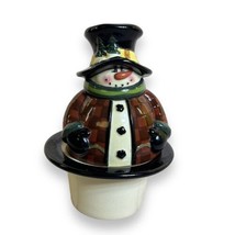 Vintage Snowman Candy Jar 7.5” Ceramic Christmas Cookie Dish Top Hat Checkered - £10.99 GBP