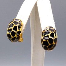 Vintage KJL Animal Print Earrings, Enamel Half Hoops in Giraffe Pattern - £60.39 GBP