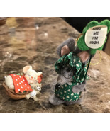 Vtg Pair Mice Ornaments Gray Irish Eyeglasses White In Nut Shell Teddy Bear - $331.66 MXN