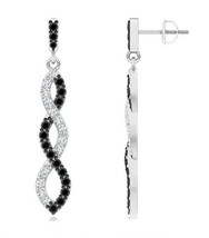 1.05CT Simulated Black &amp; White Diamond Infinity Drop Dangle Stud Earrings Silver - £51.70 GBP
