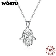 WOSTU 925 Sterling Silver Lucky Hand Necklace Adjustable Long Chain Link Necklac - £19.20 GBP