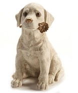 Dog Statue Resin 11.8&quot; High Cream Color with Gold Daisy Flower Accent Ey... - €45,43 EUR