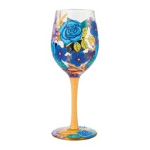Lolita Wine Glass Blue Florals 15 oz 9" High Gift Boxed Collectible #6008454 - $39.59