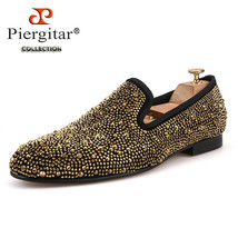 Evening Party Gold Crystals Men&#39;s Suede Crafted Slip-on Shoes The Focus of Floor - £200.57 GBP
