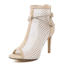 Spring Sexy Mesh Ankle Boots Sandals Women Peep Toe Stiletto Heels Fashion Zip B - £54.29 GBP