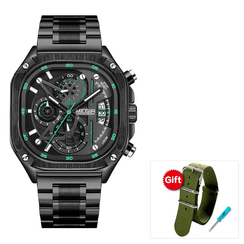 Black Quartz Watch Men Waterproof Square Dial Wristwatch with Chronograp... - $48.20
