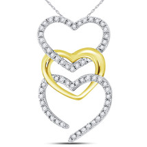 10kt Two-tone Gold Womens Round Diamond Triple Cascading Heart Pendant 1/6 Cttw - £135.89 GBP