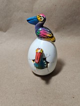 Bird Hatching Mexico Clay Double Pelican Bright Hand Painted Signed 147 - $14.83