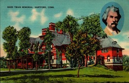 LINEN Postcard - Mark Twain Memorial Hartford CT-Cir. 1940&#39;s/50&#39;S -BK32 - £2.33 GBP