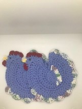 2 CROCHET CORNFLOWER HEN HOT PADS - $15.84