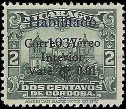 1937 NICARAGUA Stamp - Overprint Air Mail, 1c/2c SC# C175 D90 - £1.18 GBP