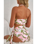 Pink Tropical Asymmetric Cut out Halter Backless One Piece Swimwear - $275.25 MXN