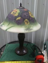 Tiffany Style Reverse Painted Glass 16&quot; Shade Pansy Lamp 2 Lights ex con... - £137.66 GBP