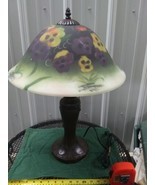Tiffany Style Reverse Painted Glass 16" Shade Pansy Lamp 2 Lights ex condition - $175.00