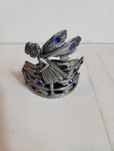 Vintage Artico Pewter Fairy Candle Holder Decor Fantasy VTG Taiwan Blue Gems - £15.65 GBP