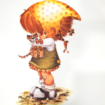 70s Little Girl Wall Art Print Child Rescue Kitty Cat 11 x 14 inch Litho... - $6.21 CAD
