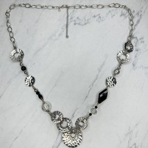 Chico&#39;s Silver Tone Hammered Metal and Black Beaded Long Necklace - £13.30 GBP
