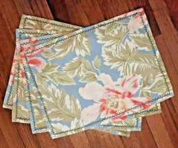 4 April Cornell Fabric Placemats Embroidery Pastel Blue Green Rose Floral - $35.52