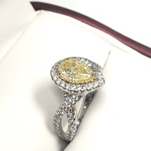 GIA Certified 1.47 Ct Pear Light Yellow Diamond Engagement Ring 18k Gold - £4,193.42 GBP