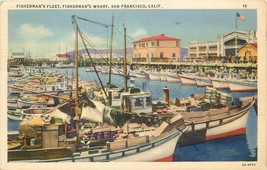 Linen Postcard CA K465 San Francisco 1938 Fishermans Fleet Wharf Boats Fishing - $6.93