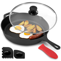 MegaChef 12 Inch Pre-Seasoned Cast Iron Skillet with Tempered Glass Lid - $109.49
