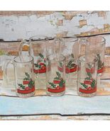 Libbey Christmas Holly and Berries Stein Glasses Mugs 12.5oz Lot of 6 - $485.82 MXN