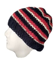 Handmade Mens Beanie Hat Alpaca Wool Cap Soft Chunky Knit Red White Blue... - £19.21 GBP