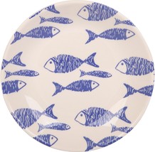 9.5&quot;D Blue/White Swimming Fish Pattern Pasta Bowl Made in Portugal Set of 6 - $79.15