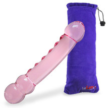 LeLuv Glass Pink Beaded Ends Wand with Nubby Ridged Shaft Dildo - £25.50 GBP