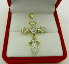 1.01Ct Round Cut VVS1/D Diamond Cross Pendant 14K Yellow Gold Finish - £89.08 GBP