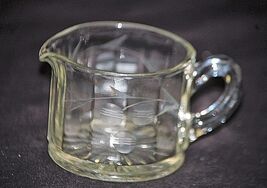 Elegant Clear Glass Creamer Etched Cherries &amp; Sprigs Star Bottom Vintage - $9.89