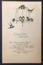 Christmas Wishes Bluebirds on a Perch Antique PC Poem Posted 1923 - £4.00 GBP