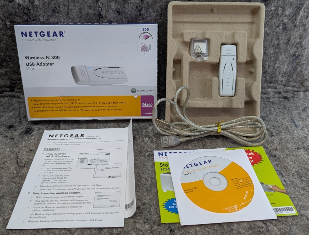 NetGear Wireless-N 300 USB WiFi Adapter Model WN111 300Mbps 2.4 GHz - $4.99