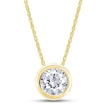 Simulated Bezel Set Gemstone Solitaire Pendant Necklace 14k Yellow Gold Plated - $49.54