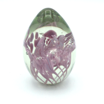 ROGER VINES hand-blown glass paperweight - Mt St Helens ash - purple flower egg - £19.65 GBP