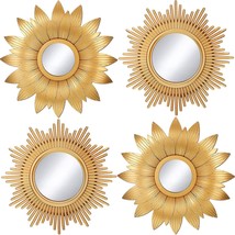 4 Pieces Big Sunburst Wall Mirror Gold Vintage Mirror Set For Home Decor Metal - £27.59 GBP