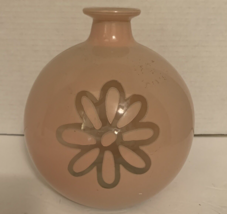 Vintage Glass Peach/Pink Colored Ball Bubble Shaped Vase With Flower Pattern - £3.97 GBP