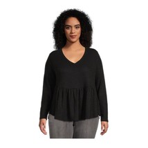 Terra &amp; Sky Womens Plus Size V-Neck Black Waffle Swing Top, Size 4X NWT - £8.58 GBP