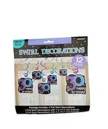 30th Birthday Swirl Decorations 12 Foil Cutouts Happy Birthday Purple Blue - £7.56 GBP