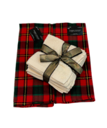 Christmas Kitchen Tea Towel &amp; Dishcloth 8 PC Set Red Green Gold Creamy W... - $363.10 MXN