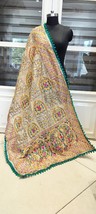 Women Dupatta chanderi wool thread embroidery Raw Silk Pompom India Chunni PP1 - £25.59 GBP